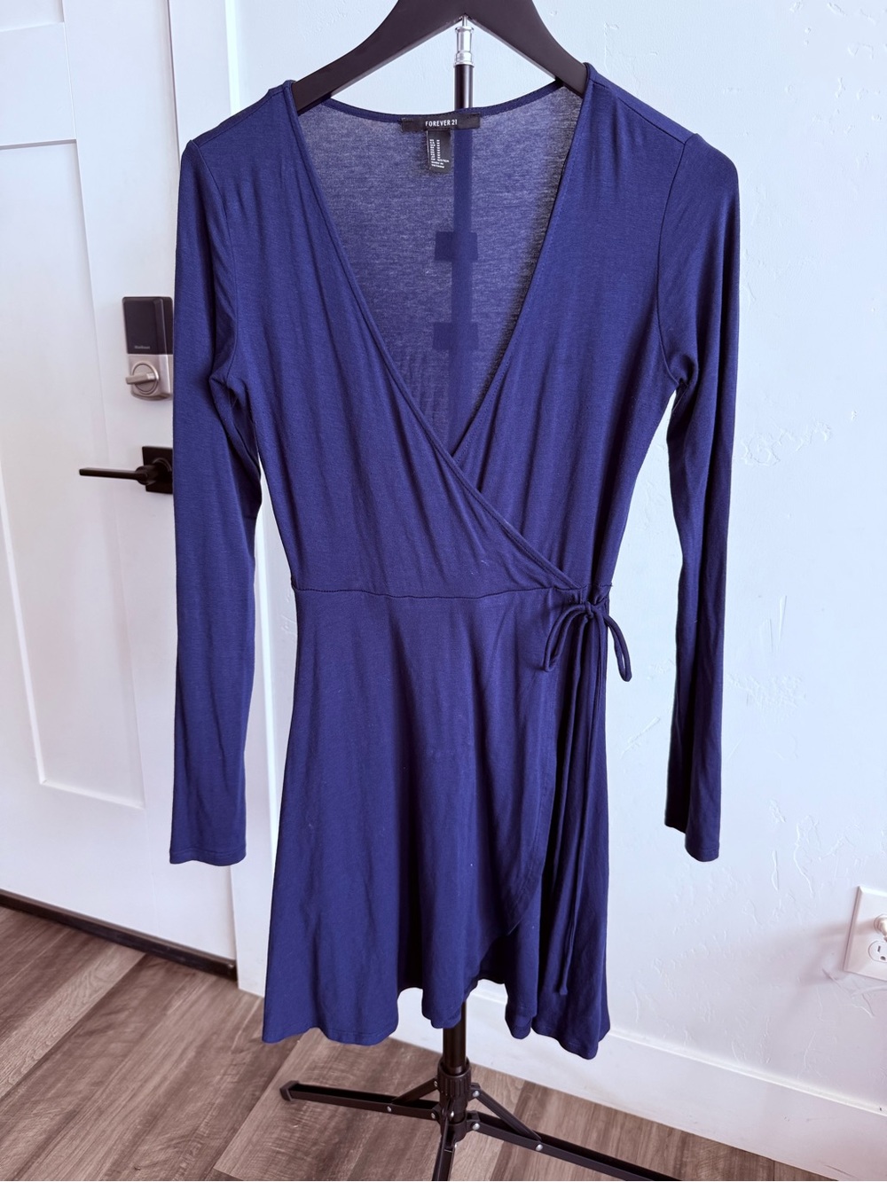 Forever 21 Deep Blue Wrap Long-Sleeve Dress